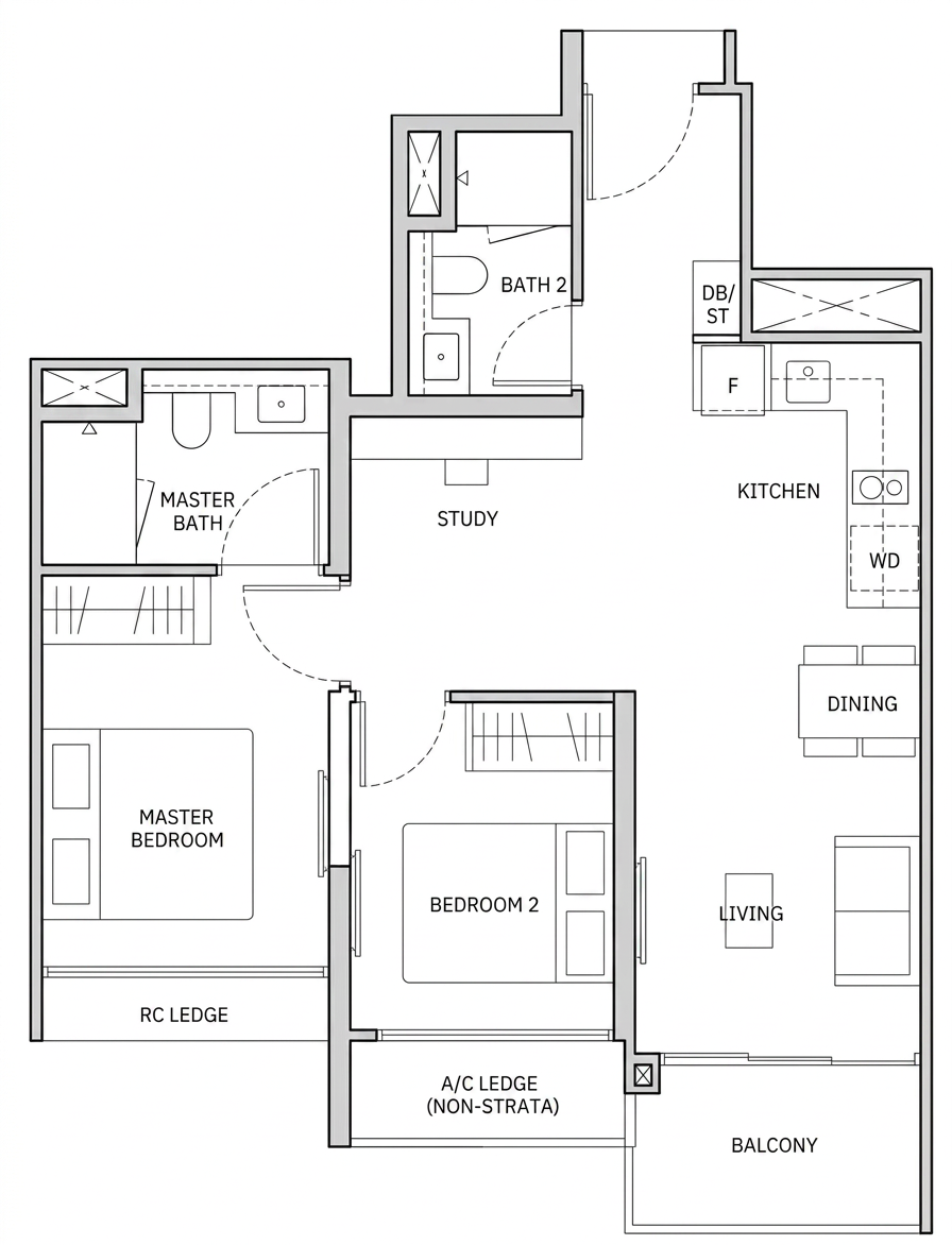 2-Bedroom sample floor plan