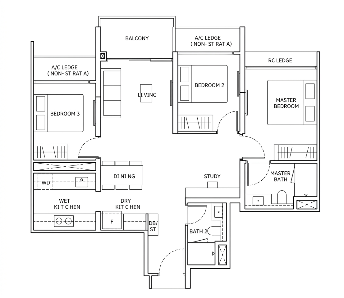 3-Bedroom sample floor plan