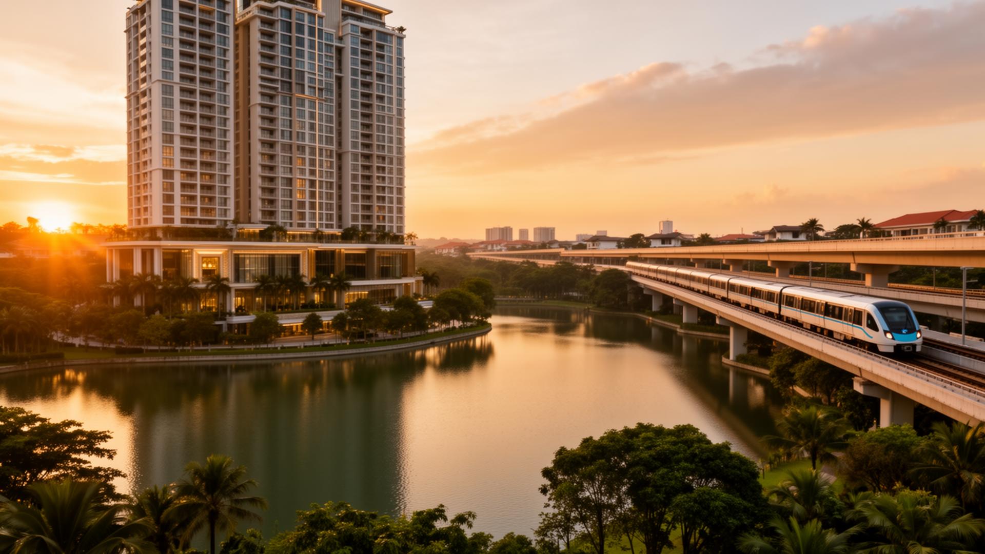 Lucerne Grand condominium beside Jurong Lake at sunset